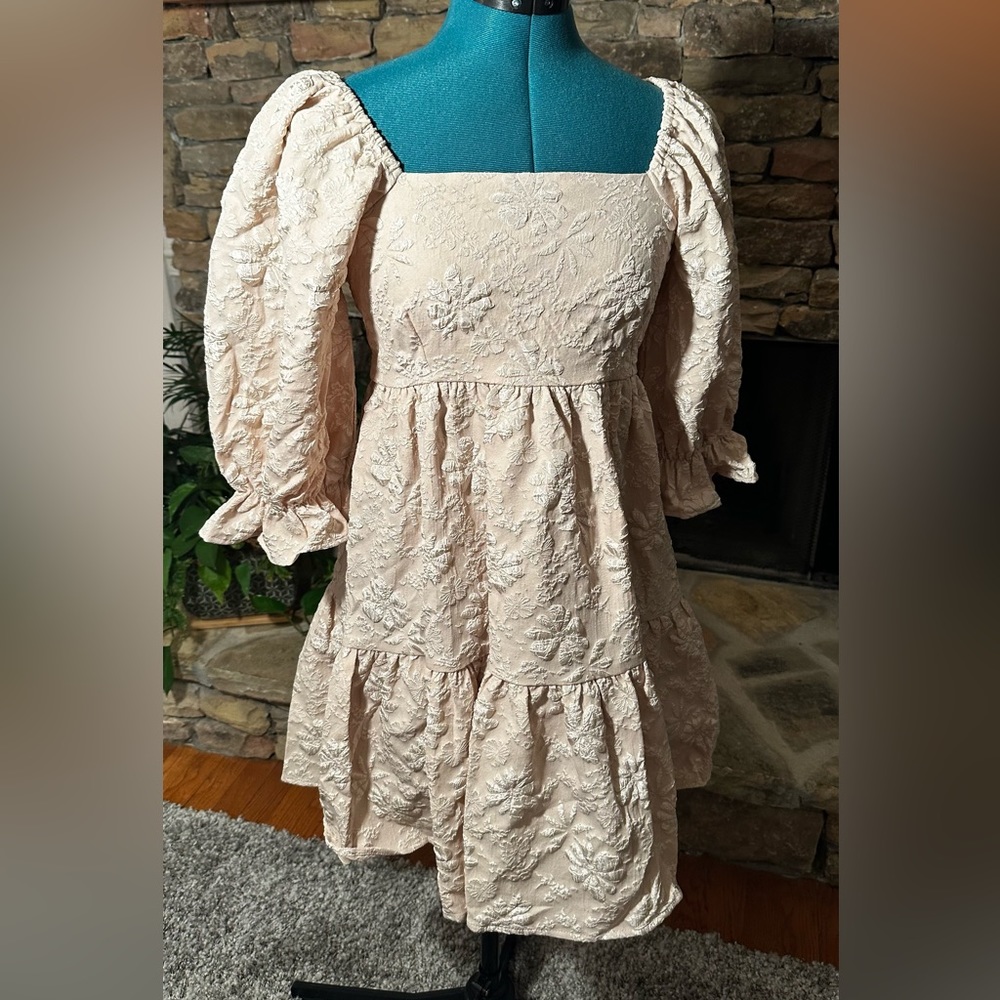 Entro Off white/cream embroidered vintage style babydoll dress, size S